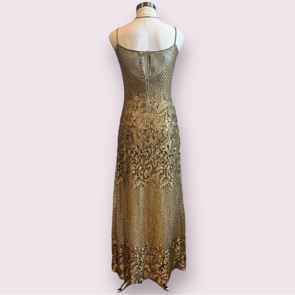 NWT Vintage Custom Peggy Jennings Gown Gold Sequin Crochet & Silk Elegant Dress - Picture 9 of 17